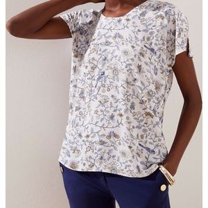 Loft Blue Bird Split Sleeve Mixed Media Top XXL